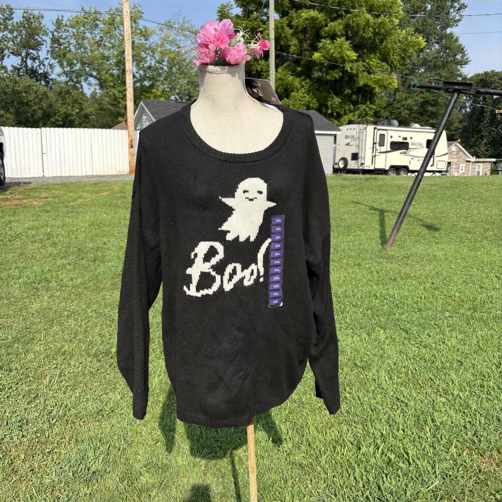Boo Ghost Halloween knit sweater by state of mine sz xxl